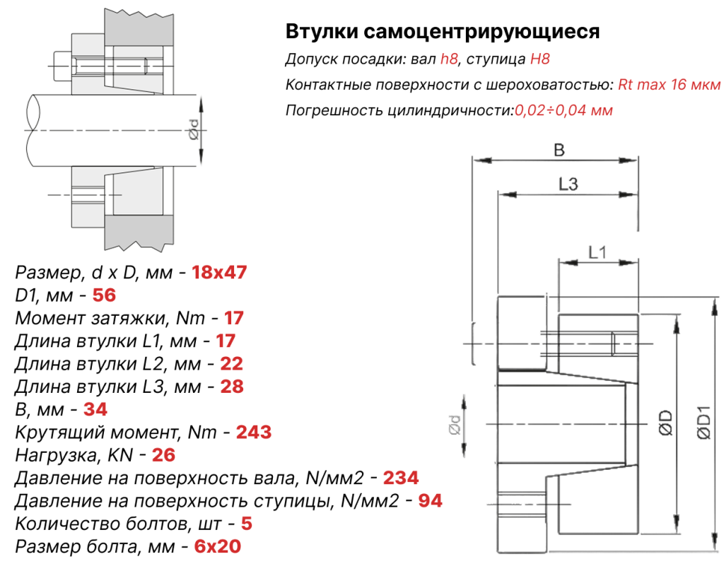 Чертеж втулка зажимная ВК16 18х47 Чертеж втулка зажимная ВК16 18х47